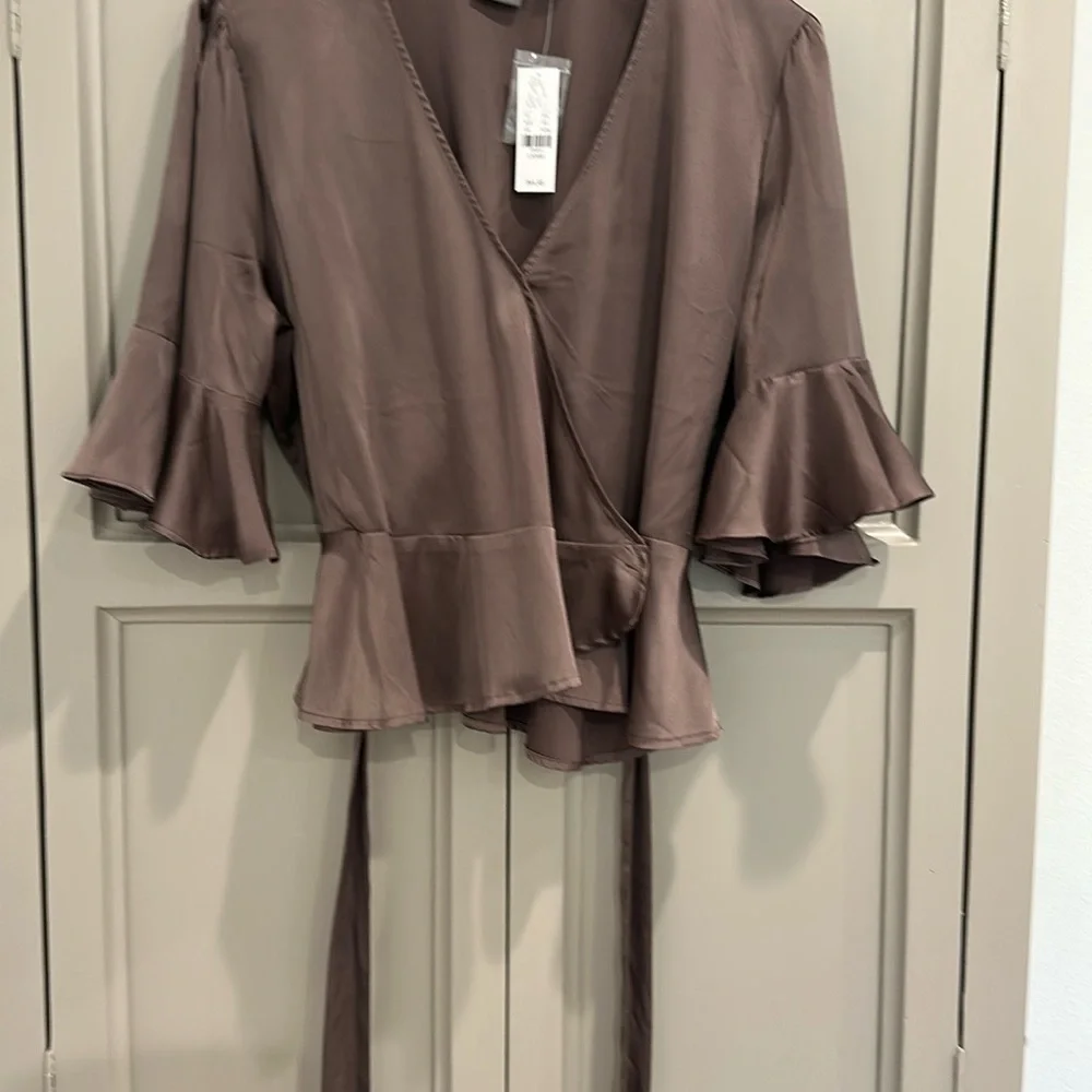 Soho Brown Ruffle Wrap Blouse - Picture 7 of 14